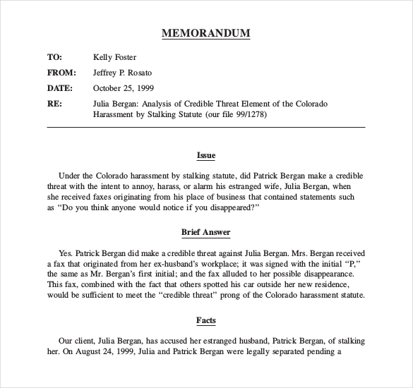 30 Sample Legal Memo Format Example Document Template