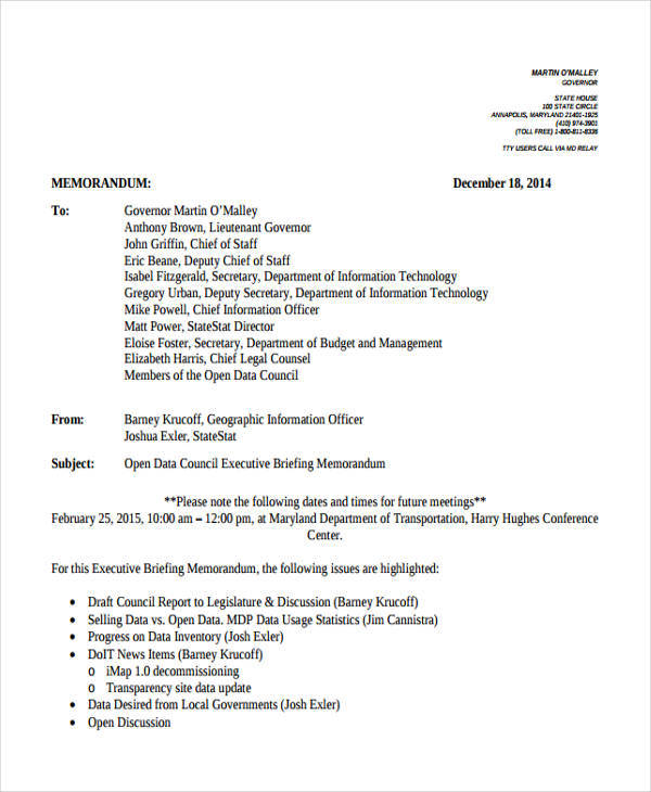 8 Sample Executive Memos Sample Templates