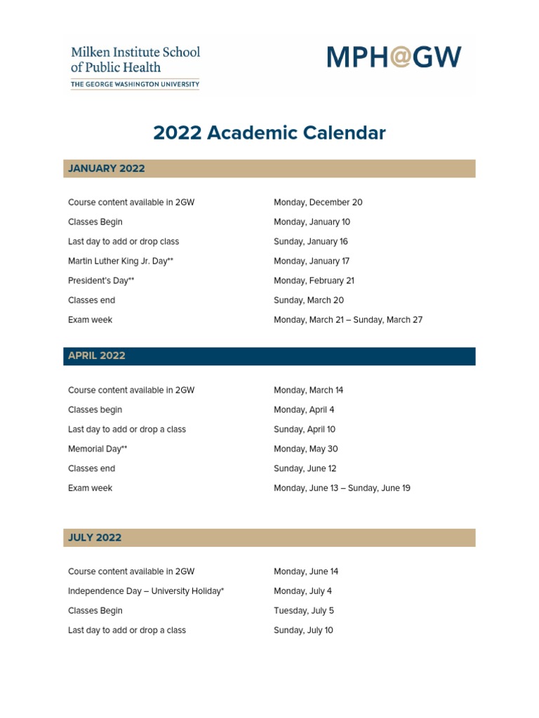 Academic Calendar Gwu