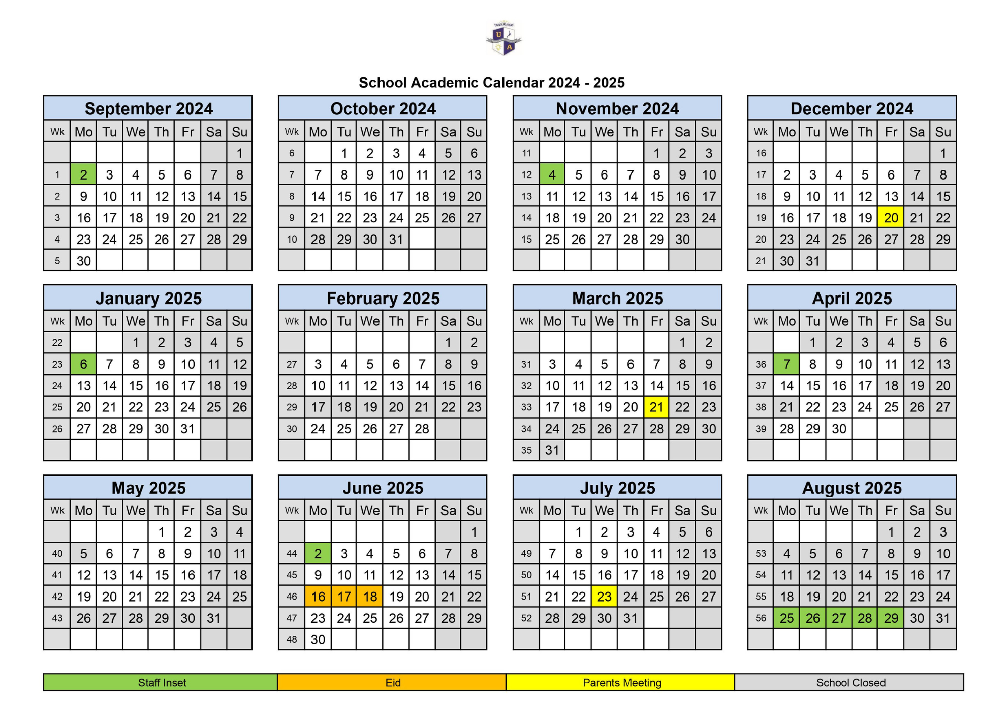 Academic Calendar Ua