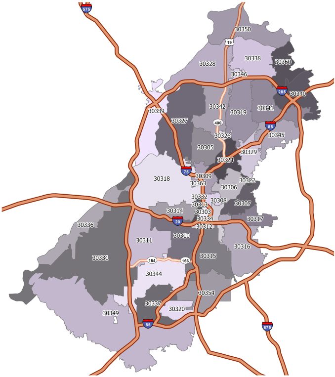 Atlanta Zones 1 6 Map Zip Code Map