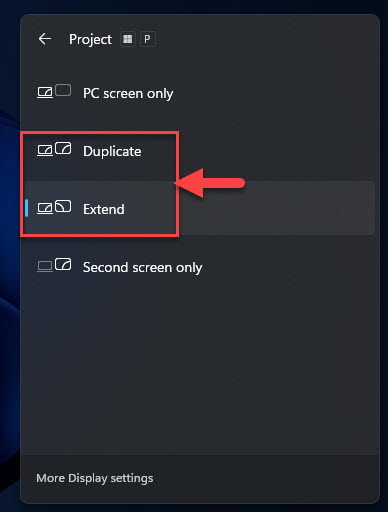 Display Settings Duplicate Or Extend