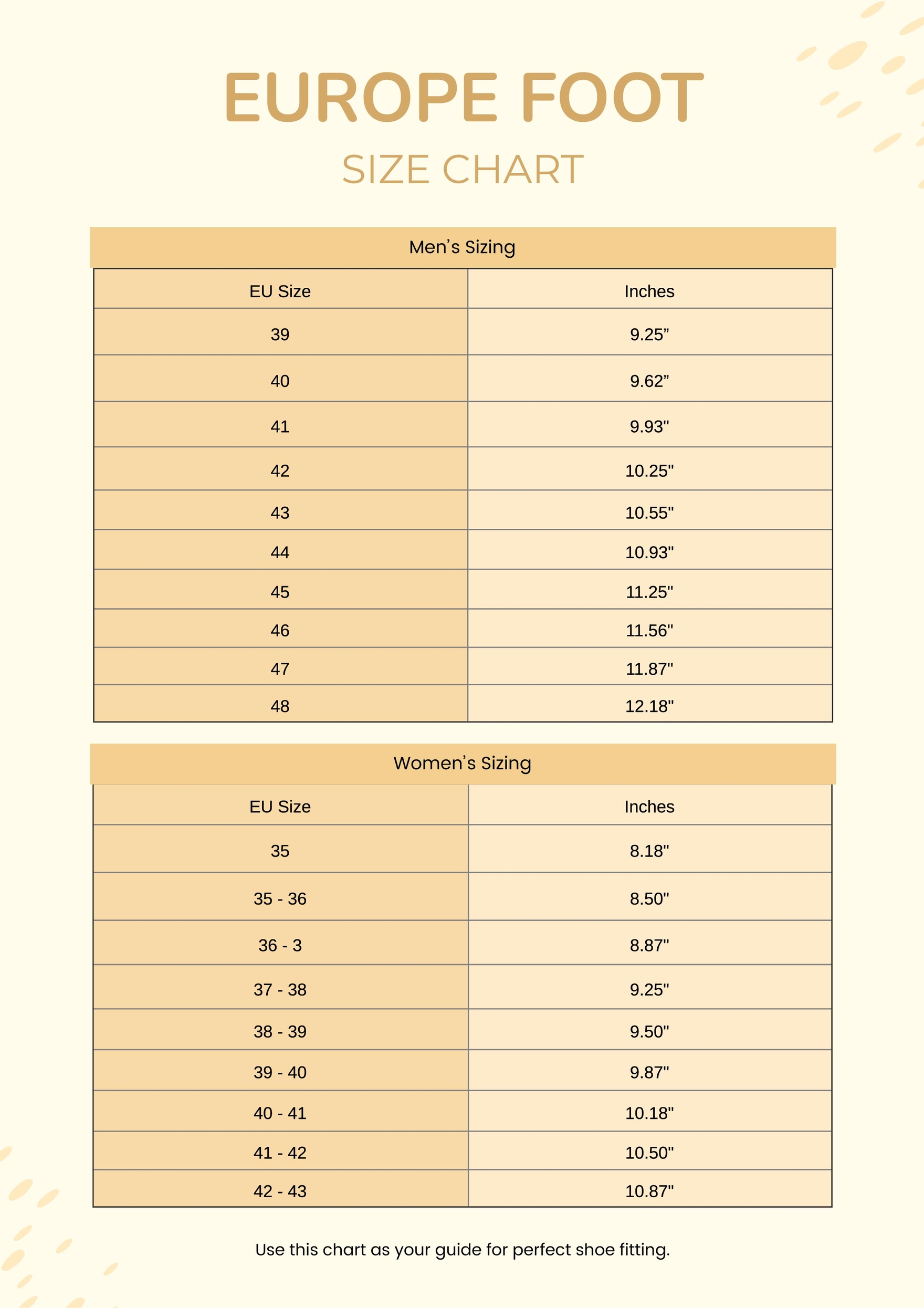 European Foot Size Chart