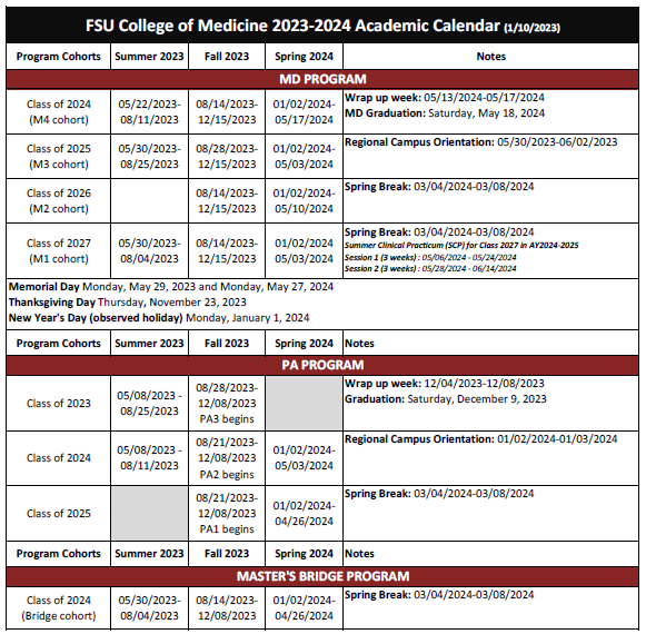 Florida State University Calendar