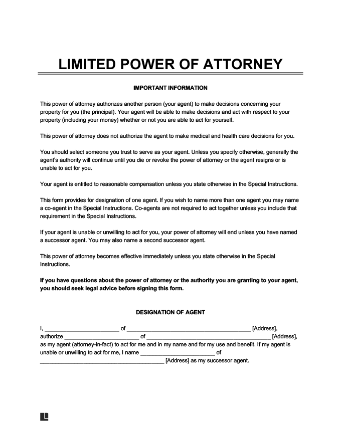 Free Power Of Attorney Forms Pdf Word