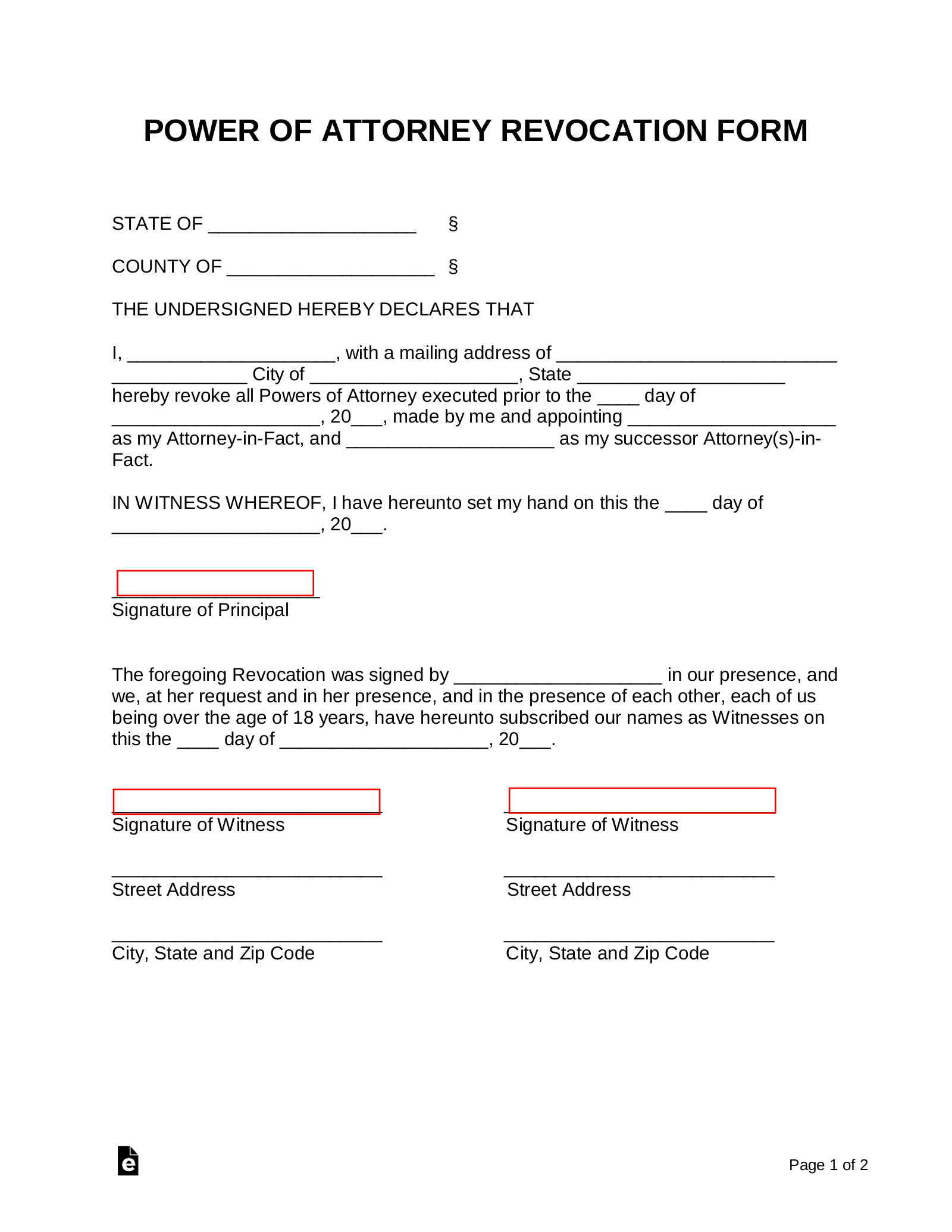 Free Power Of Attorney Revocation Form Revoke A Poa Pdf Word Eforms