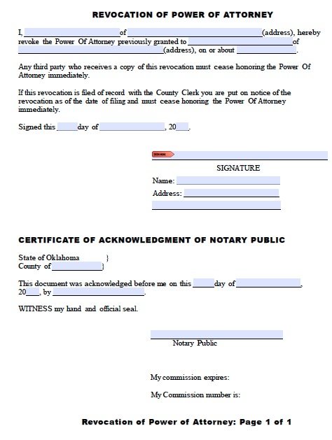 Free Revocation Of Power Of Attorney Form Pdf Ms Word