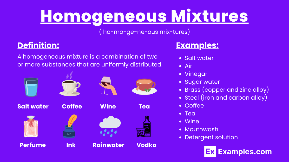 Homogeneous Mixtures Definition Properties Types Examples