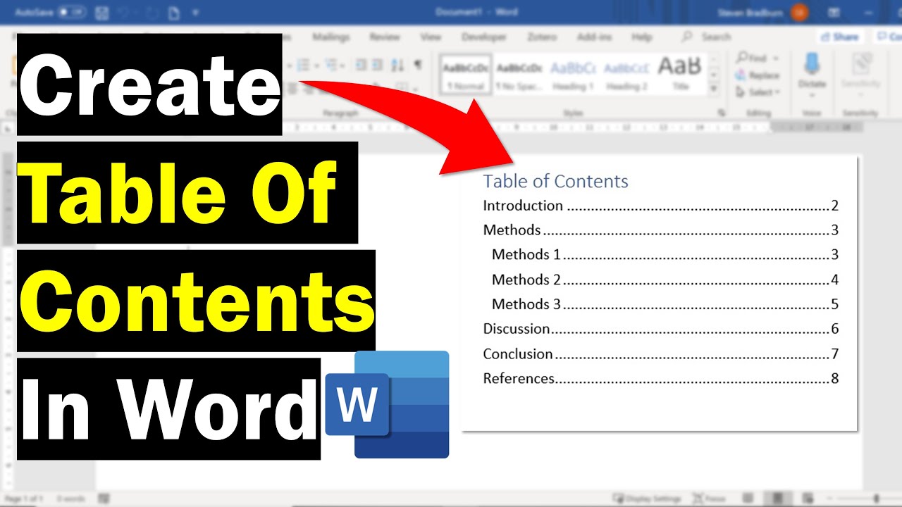 How To Insert Automatic Table Of Content In Word Document Youtube