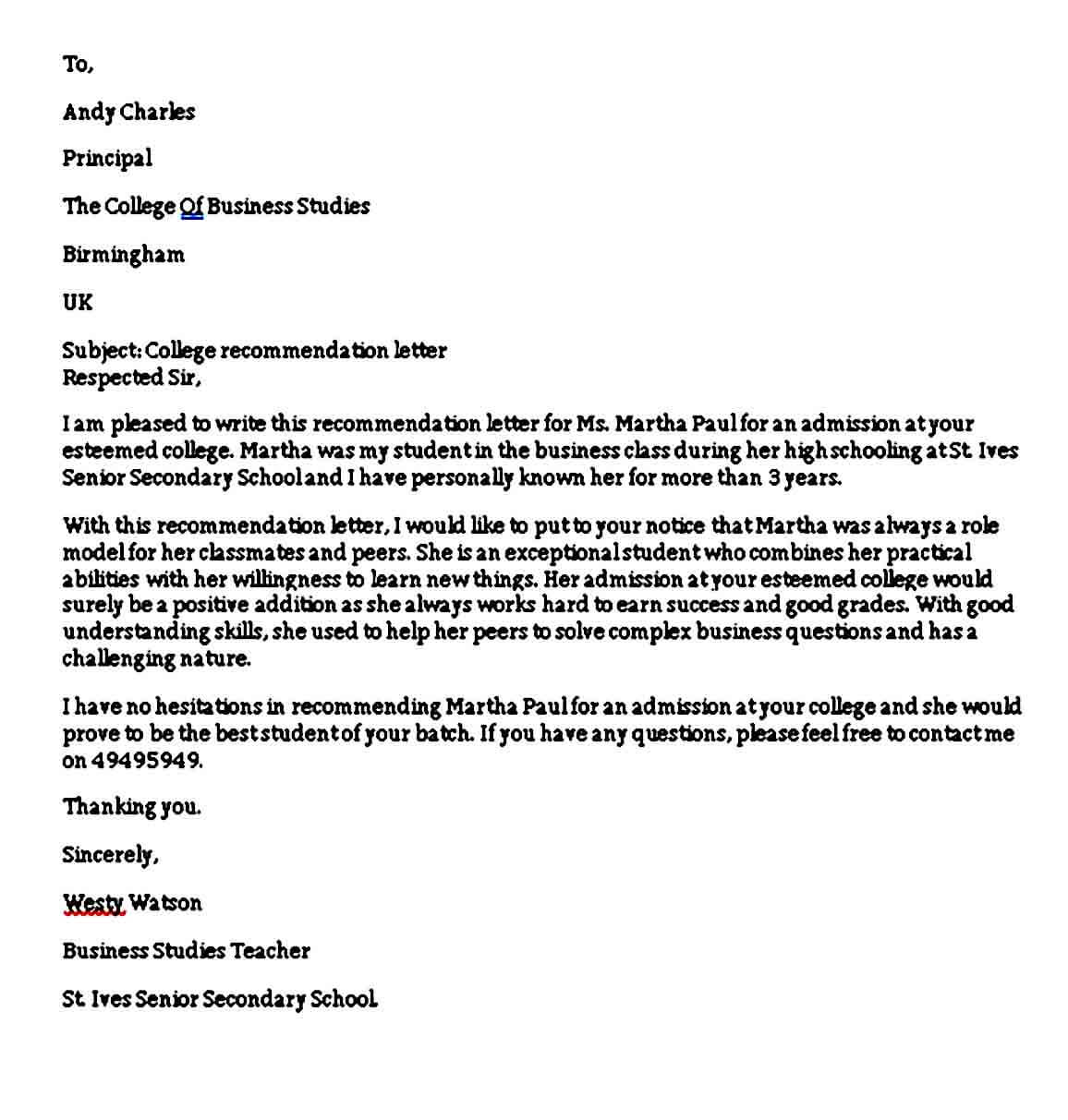 How To Write A Recommendation Letter For College