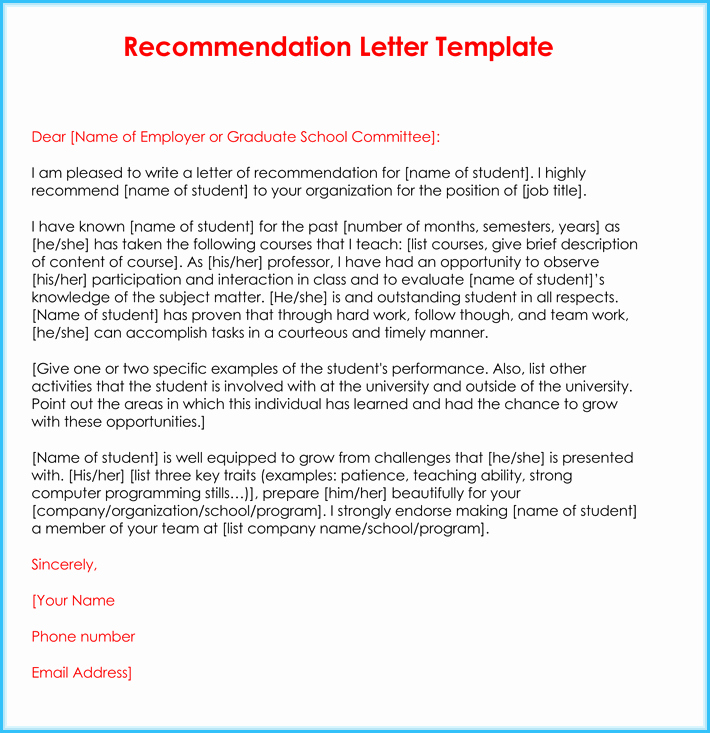 Letters Of Recommendation Samples