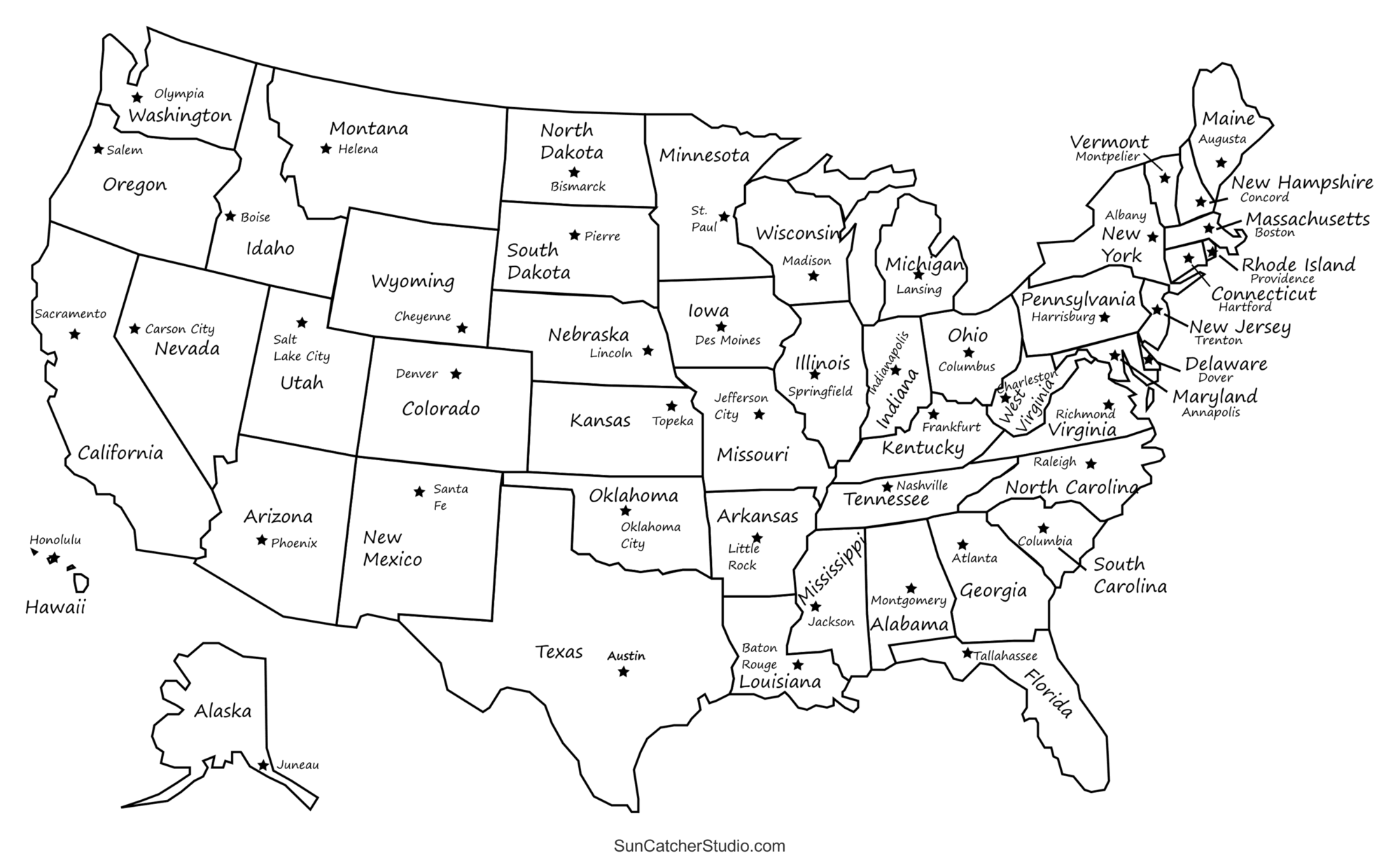 Map Of The Usa With States And Capitals