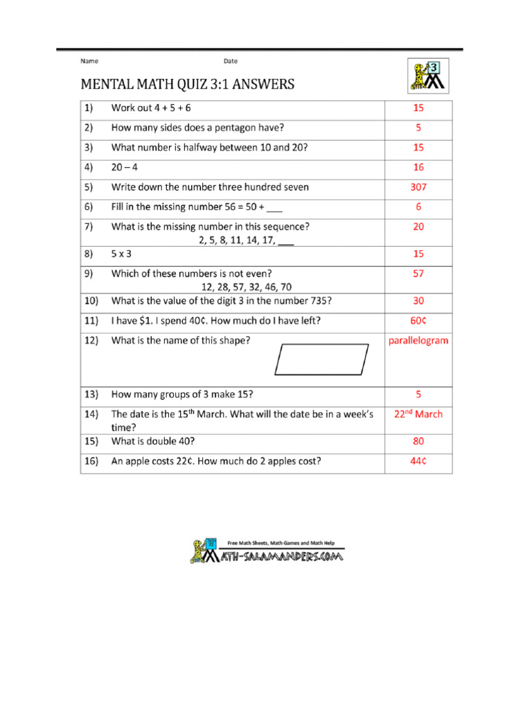 Math Placement Test Pdf