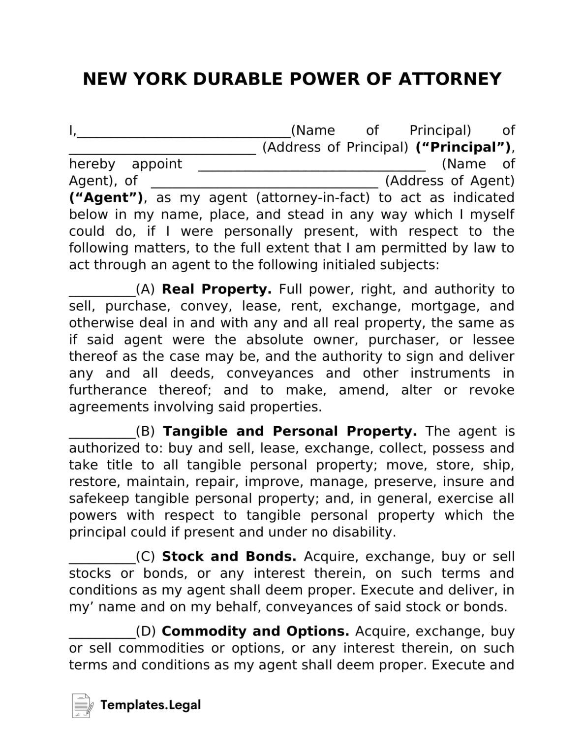 New York Power Of Attorney Templates Free Word Pdf Odt