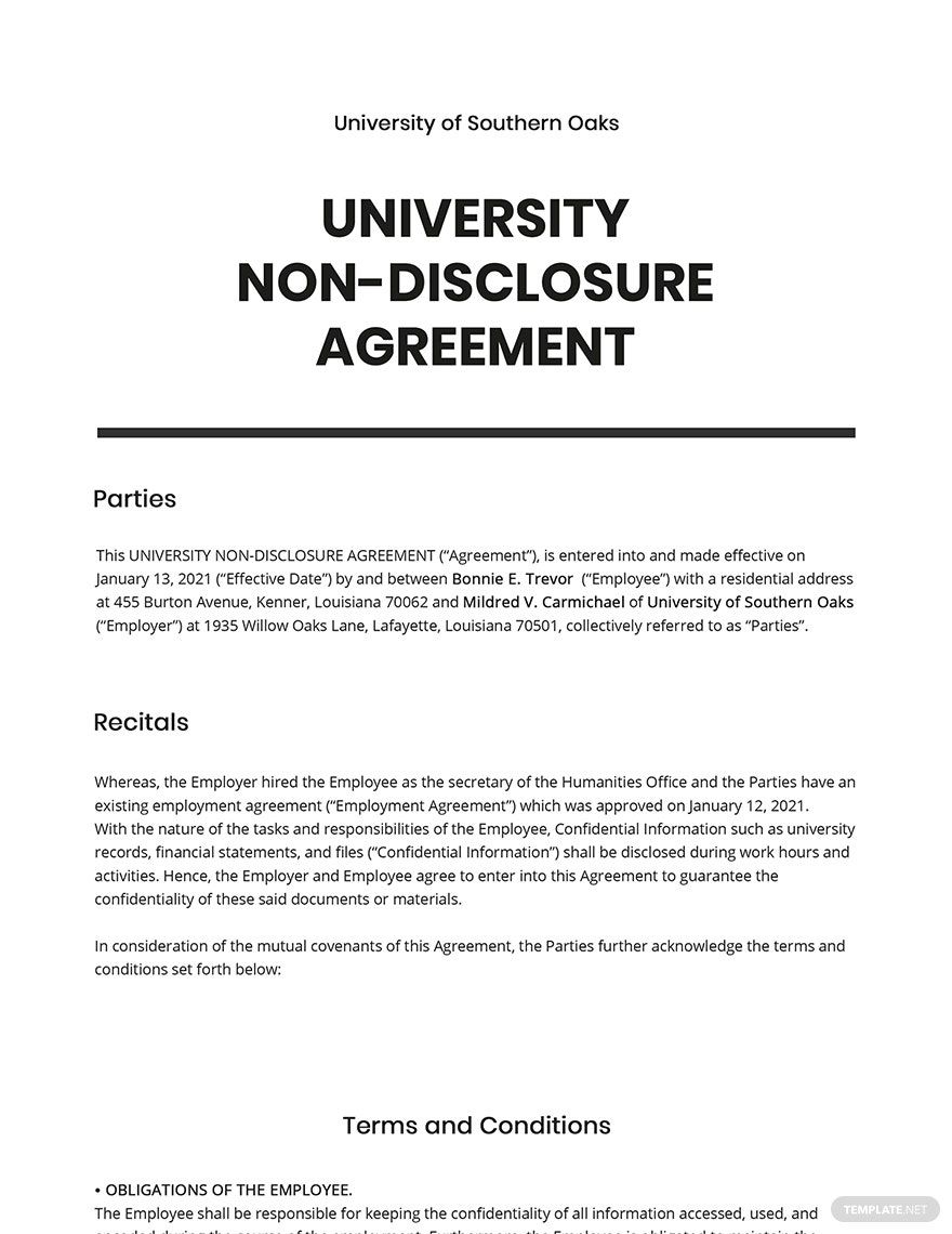 Non Disclosure Agreement Template