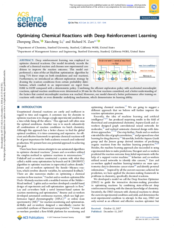 Optimizing Chemical Reactions With Deep Reinforcement Learning Acs