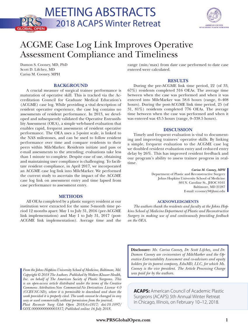 Pdf Acgme Case Log Link Improves Operative Assessment Compliance And