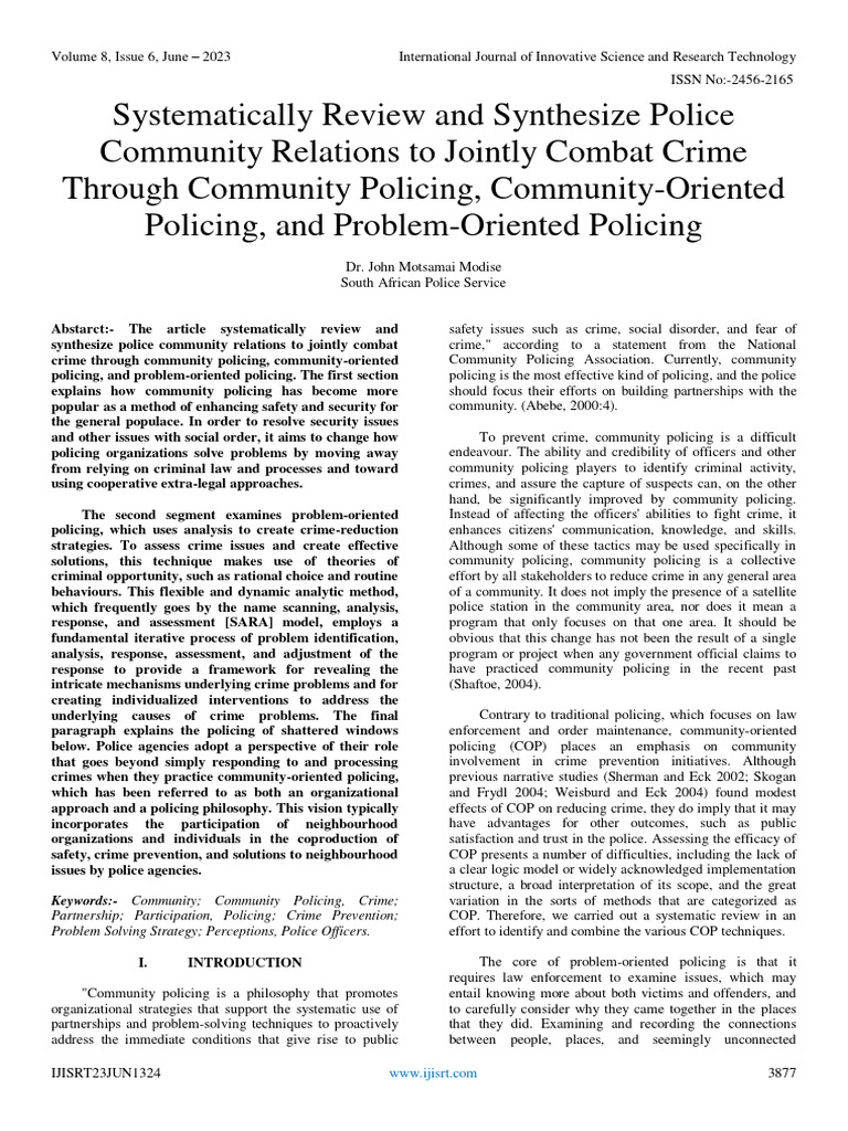 Problem Oriented Policing: Reduces Crime