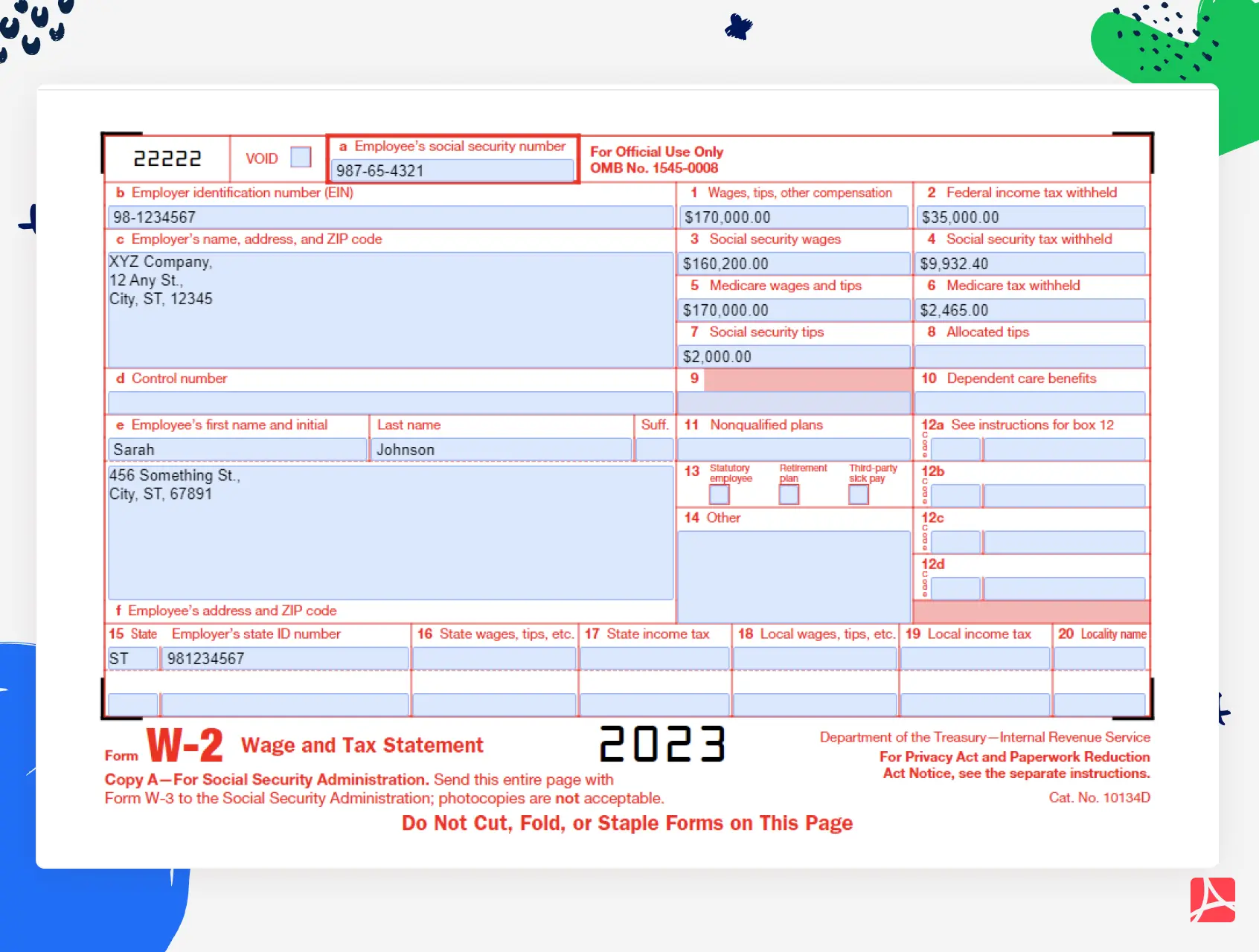 Sample Of W-2