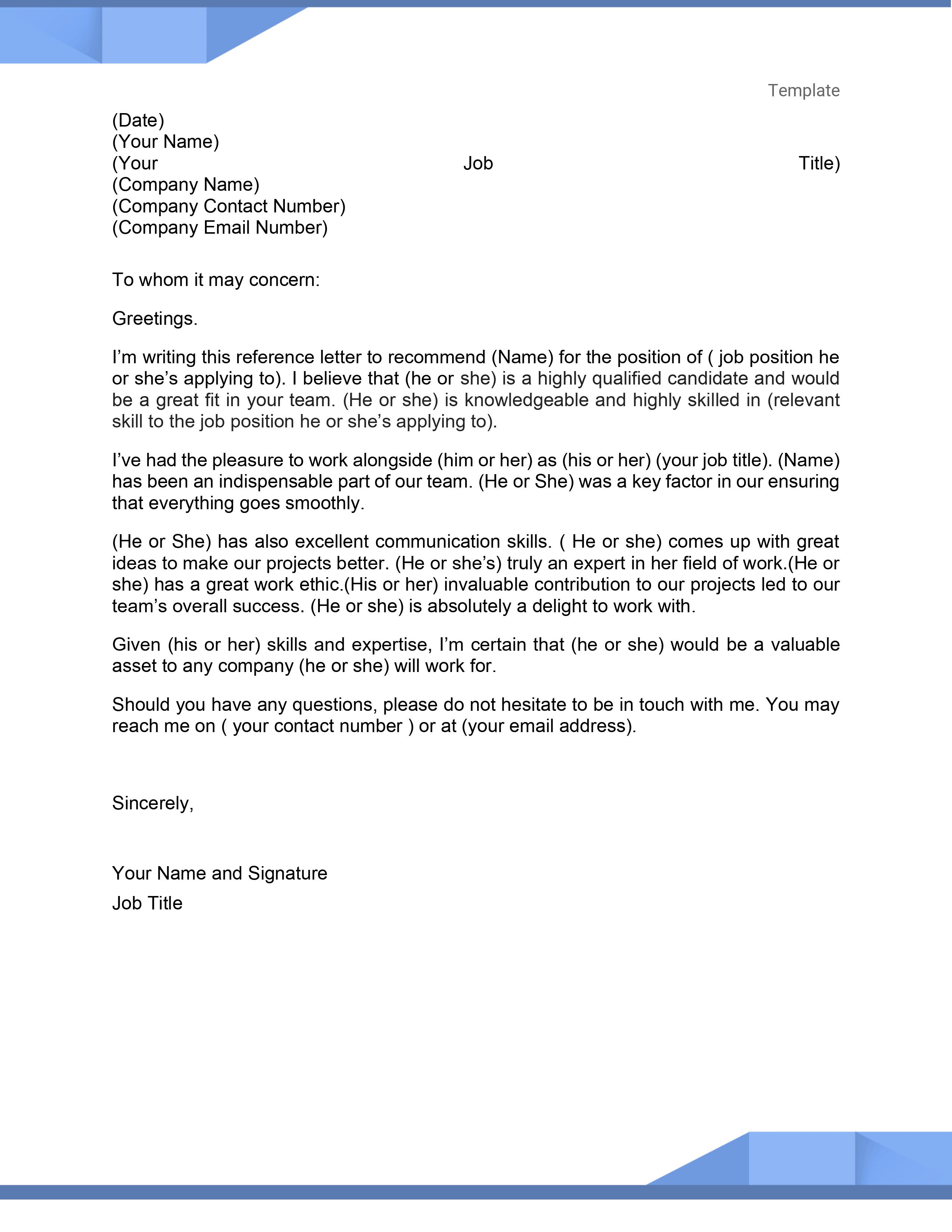 Sample Recommendation Letter For Employee