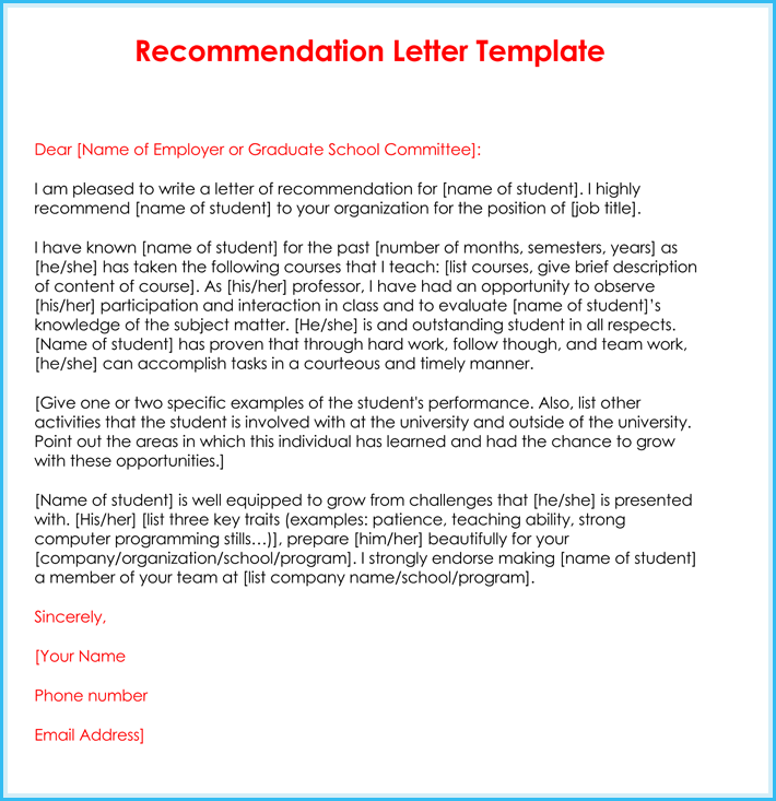 Student And Teacher Recommendation Letter Samples 4 Templates Rg