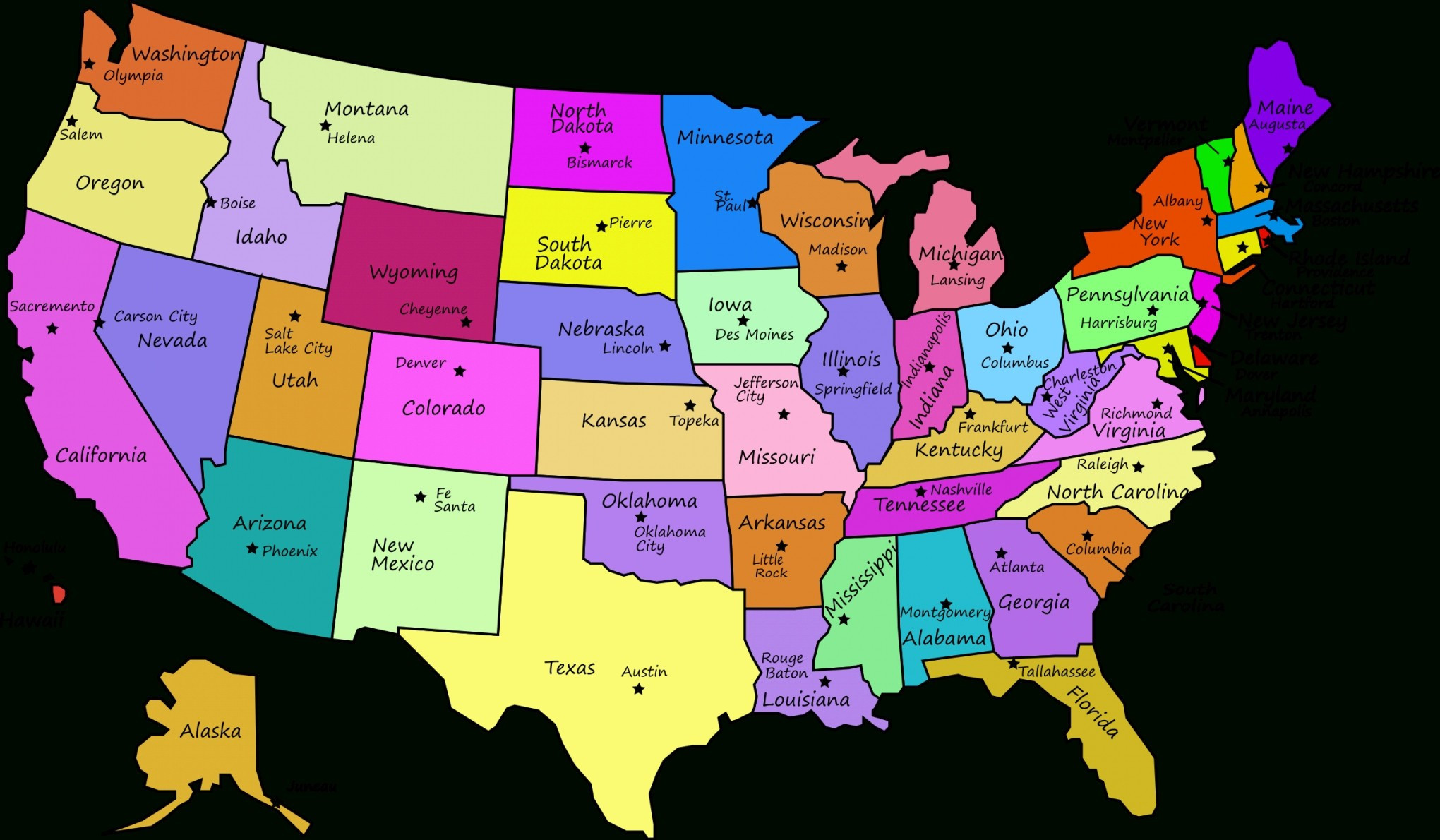 United States Map With State Names And Capitals Printable Beautiful For