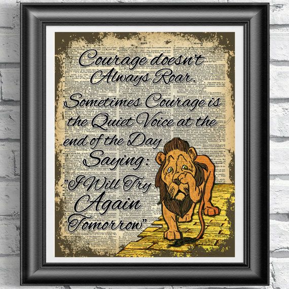 Wizard Of Oz Print Cowardly Lion Book Page Art Courage Quote Etsy