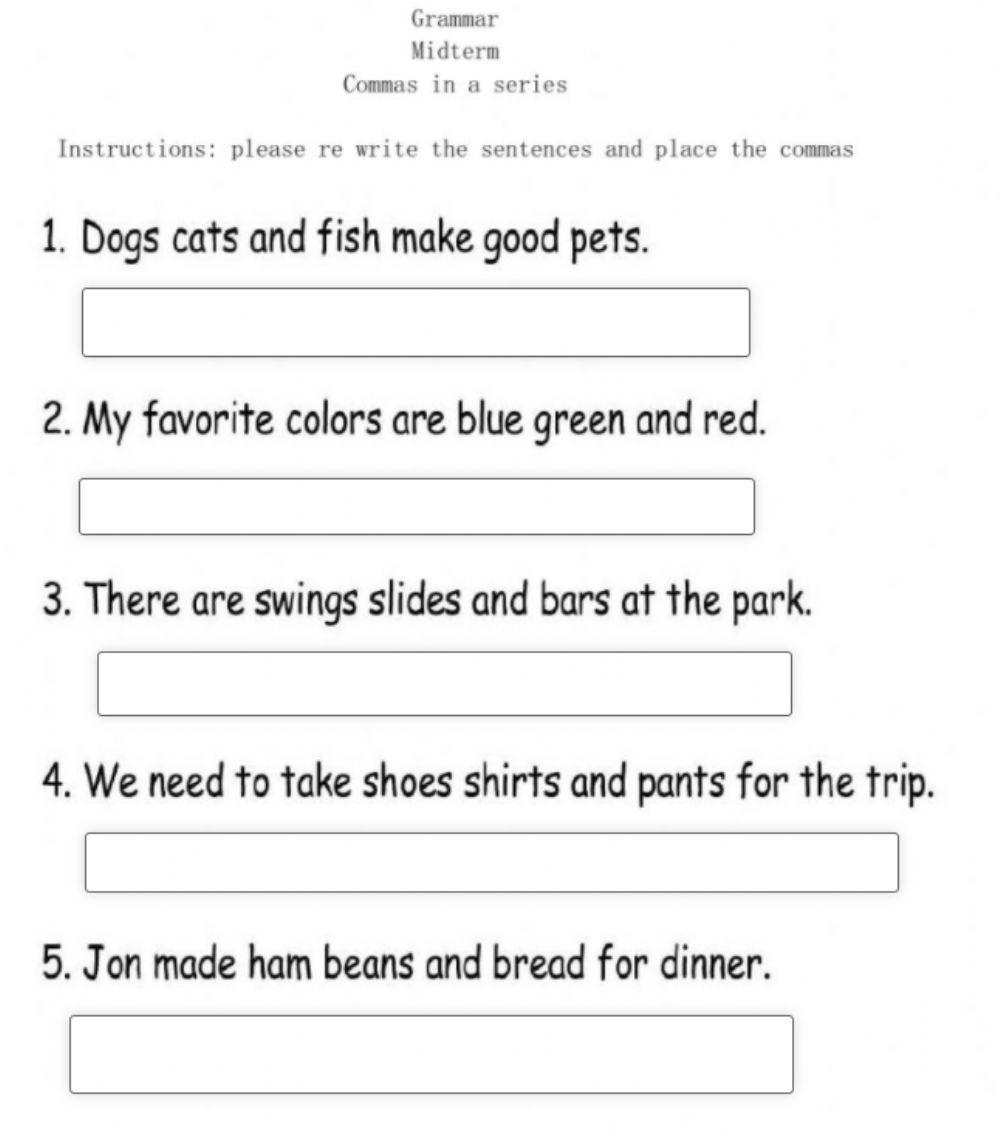 Worksheets Commas In A Series